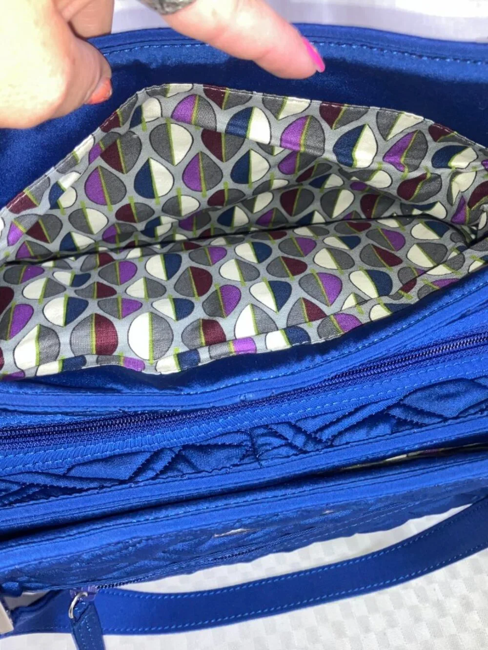 Vera Bradley Shoulder Bag Women Blue Emily Satchel Cobalt Purse Travel Handbag